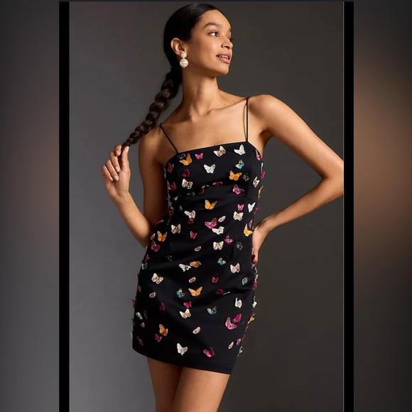 Anthropologie Dresses & Skirts - NWT Maeve by Anthropologie The Brynne 3D Spaghetti Strap Dress Black Butterfly 2